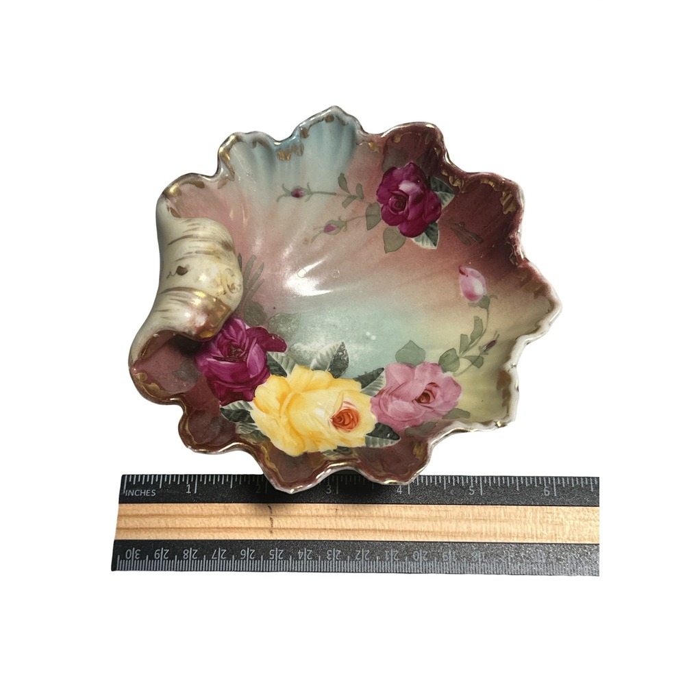 Antique Royal Kinran Nippon Hand Painted Rose Porcelain Shell Nut Bowl 5.5"